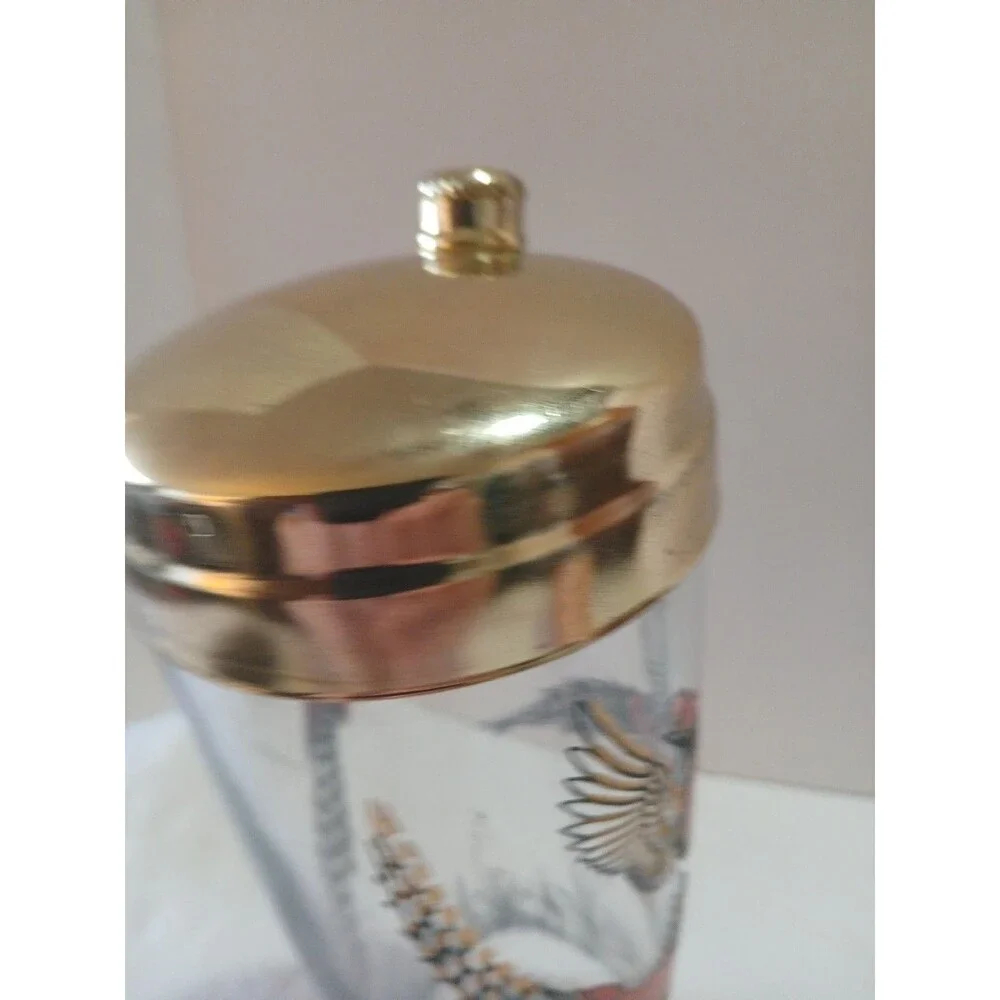 Vintage PHEASANTS HUNTING CLEAR GLASS COCKTAIL SHAKER 1960s Chrome Lid